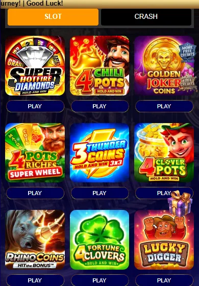 Casino DeeSpin lobby with pokies tiles on a phone