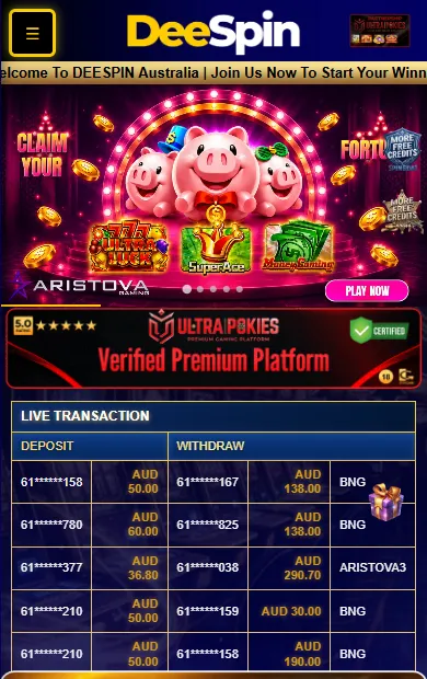 Dee Spin Casino home page in a mobile browser