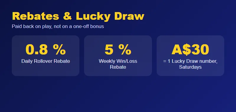 DeeSpin Casino daily rebate, weekly rebate and Lucky Draw figures